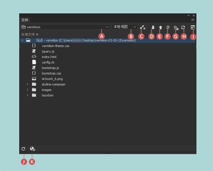 启用了站点、到远程服务器的连接以及存回和取出时的“文件”面板