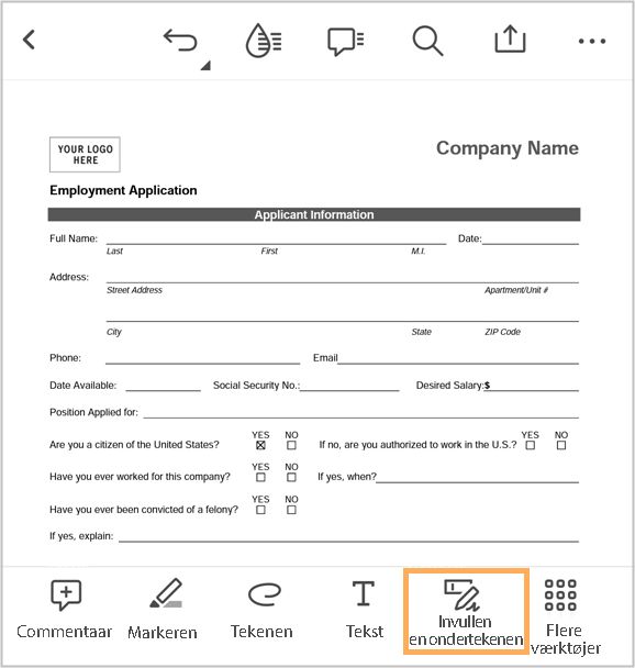 PDF-formulieren invullen in de Acrobat iOS-app.