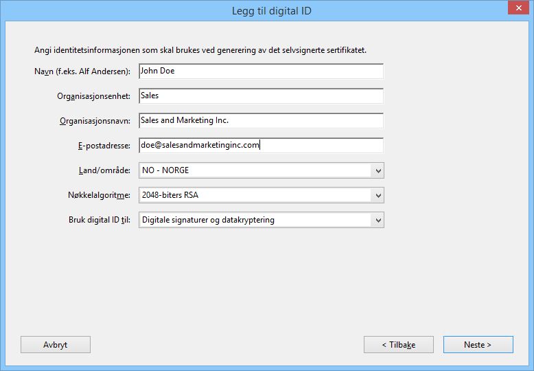 Angi ID-opplysningene