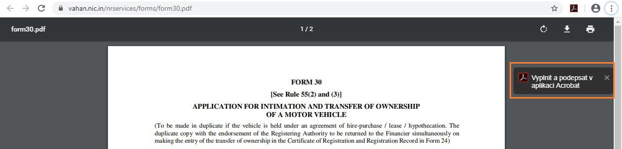 Rozšíření Vyplnit a podepsat v aplikaci Acrobat v prohlížeči Google Chrome