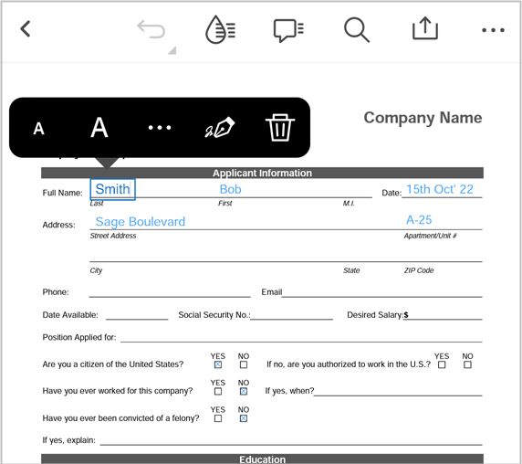 Compilare i campi di testo in PDF