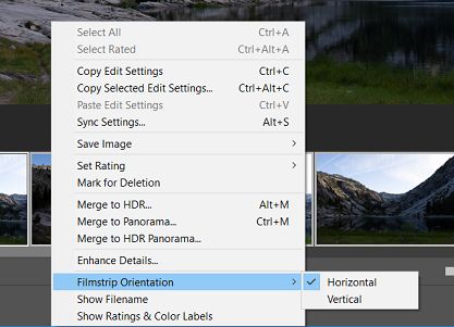 The filmstrip context menu