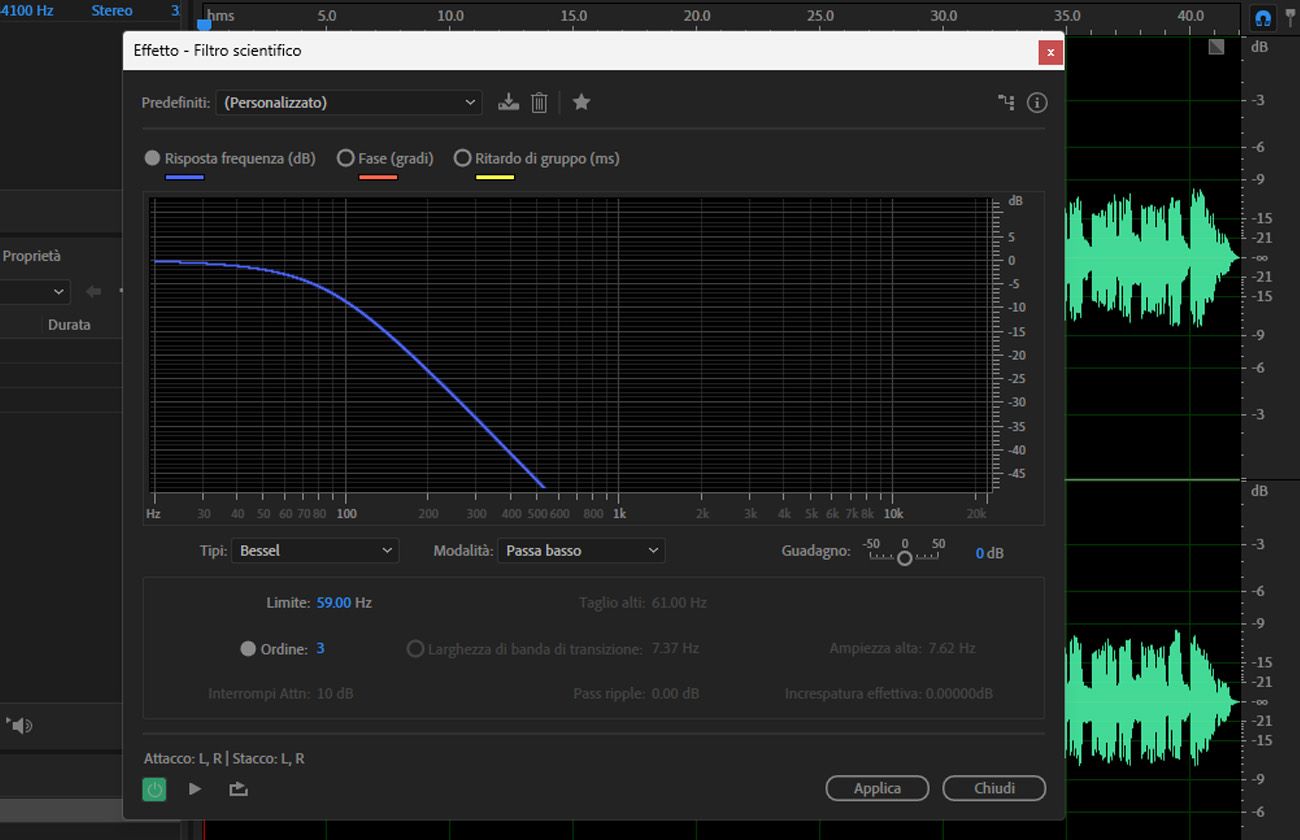 La finestra di dialogo dell'effetto Scientific Filter è aperta e presenta diversi tipi e modalità tra cui puoi selezionare.