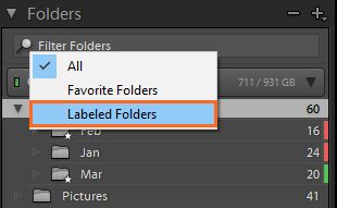 Filter color labeled folders in the Folders panel
