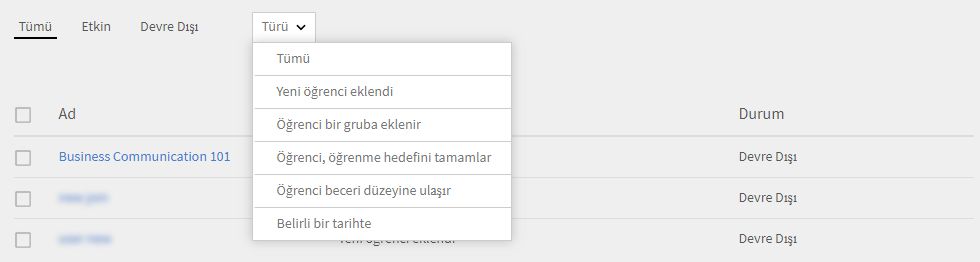 Eğitim planını filtrele 