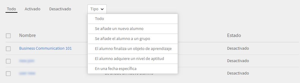 Filtrar un plan de aprendizaje