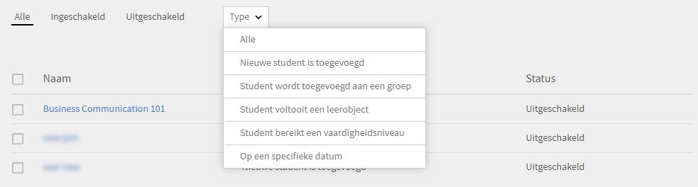 Leerplan filteren