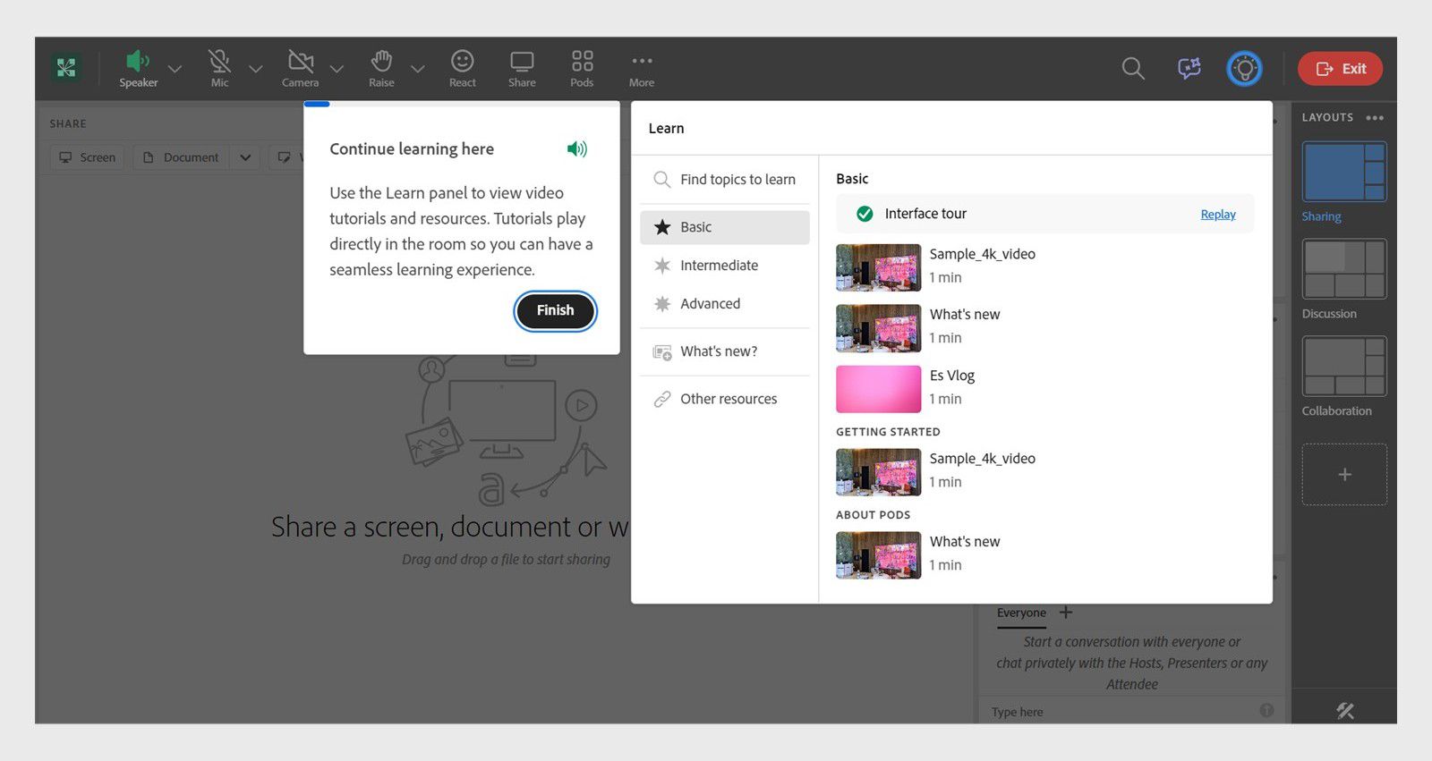 Final guided help displays the Learn Hub panel
