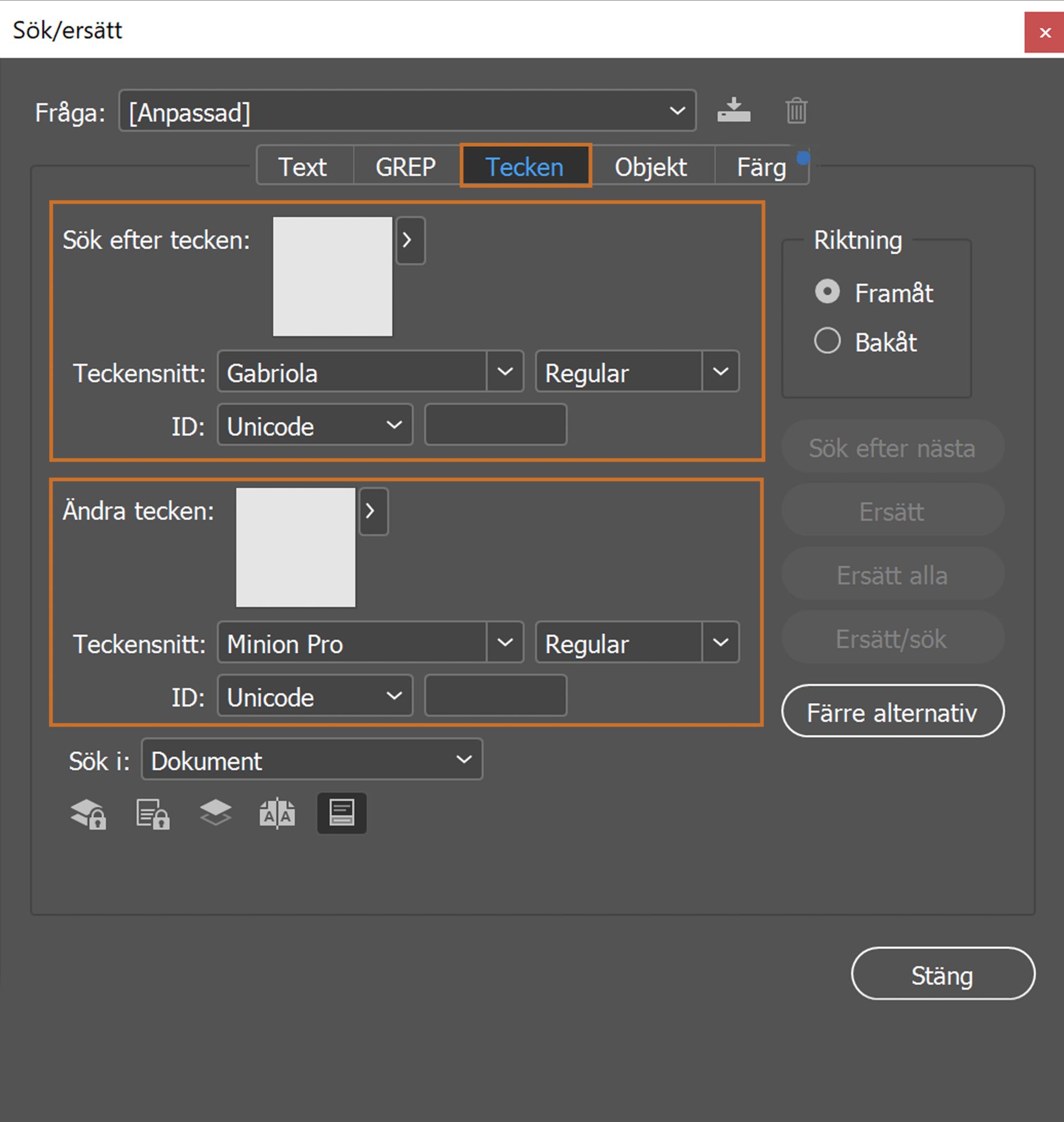 Söka och ersätta tecken