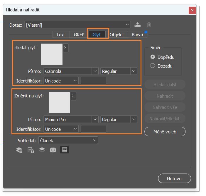 Glifleri bulma ve değiştirme