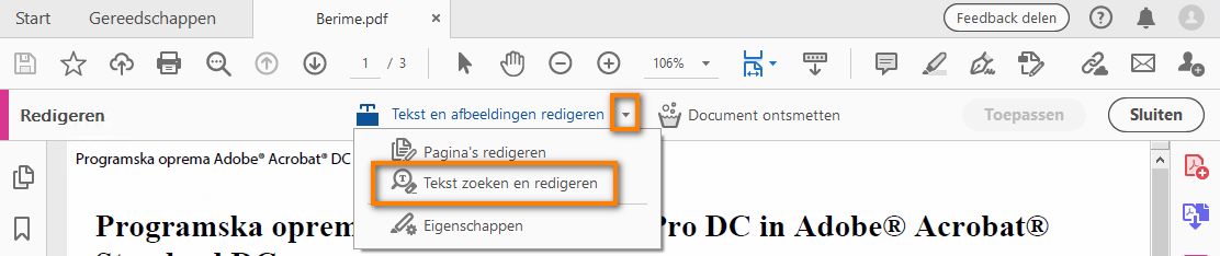 Tekst zoeken en redigeren