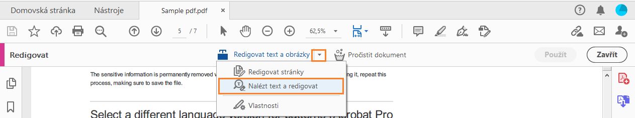 Nalézt text a redigovat