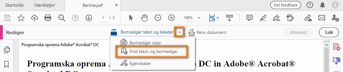 Find tekst, og bortrediger