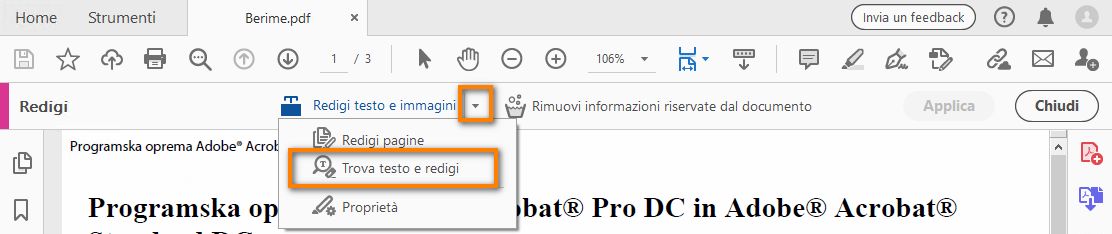 Trova testo e redigi