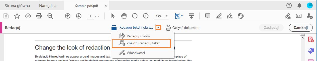 Znajdź i redaguj tekst