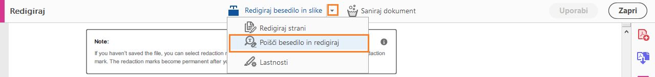 Poišči besedilo in redigiraj