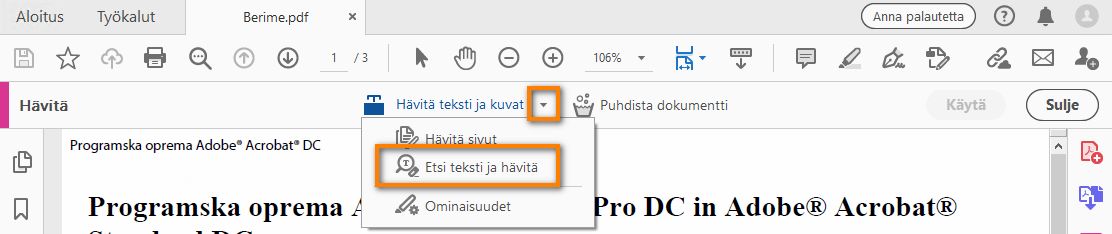 Etsi teksti ja hävitä