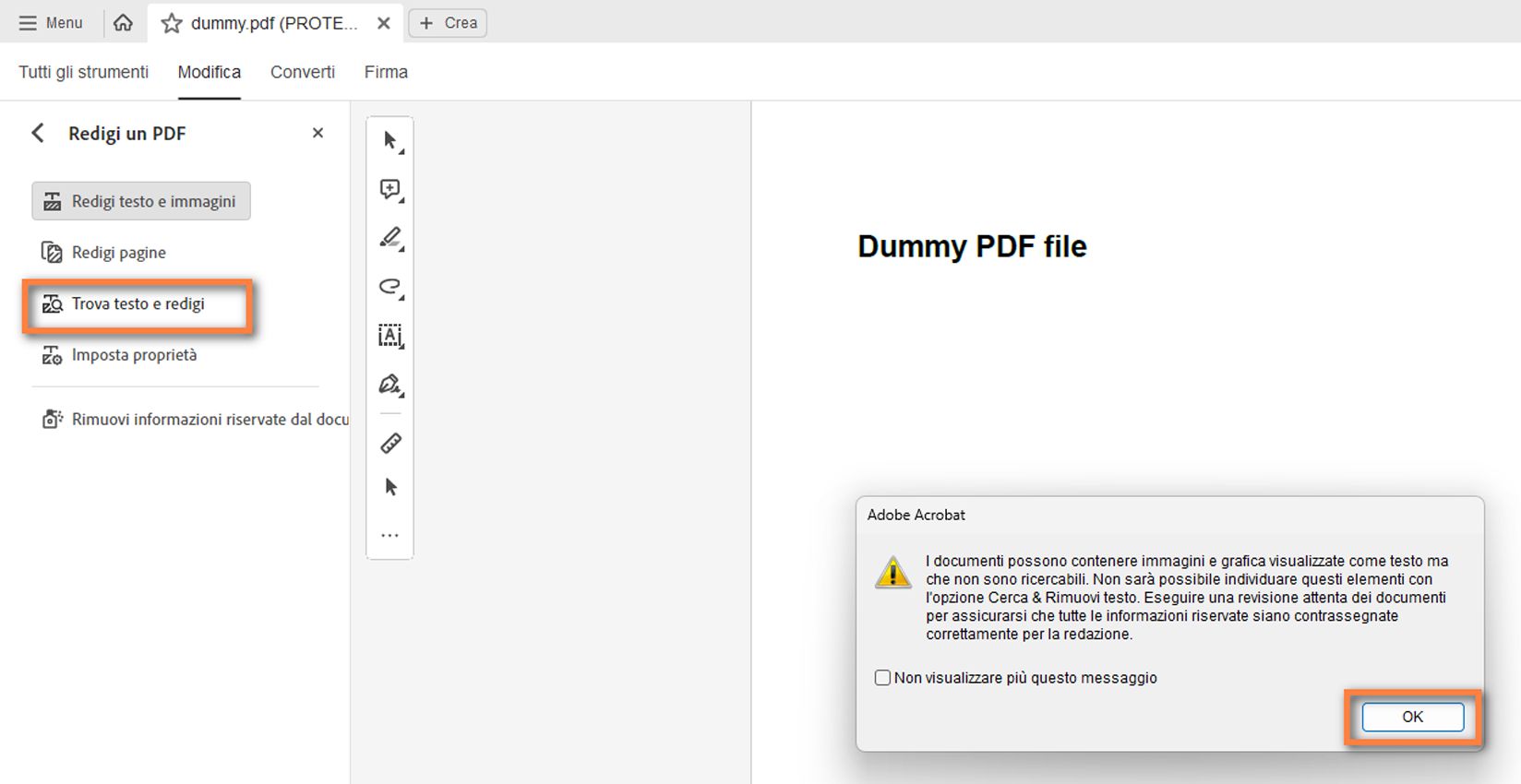 Trova testo e redigi