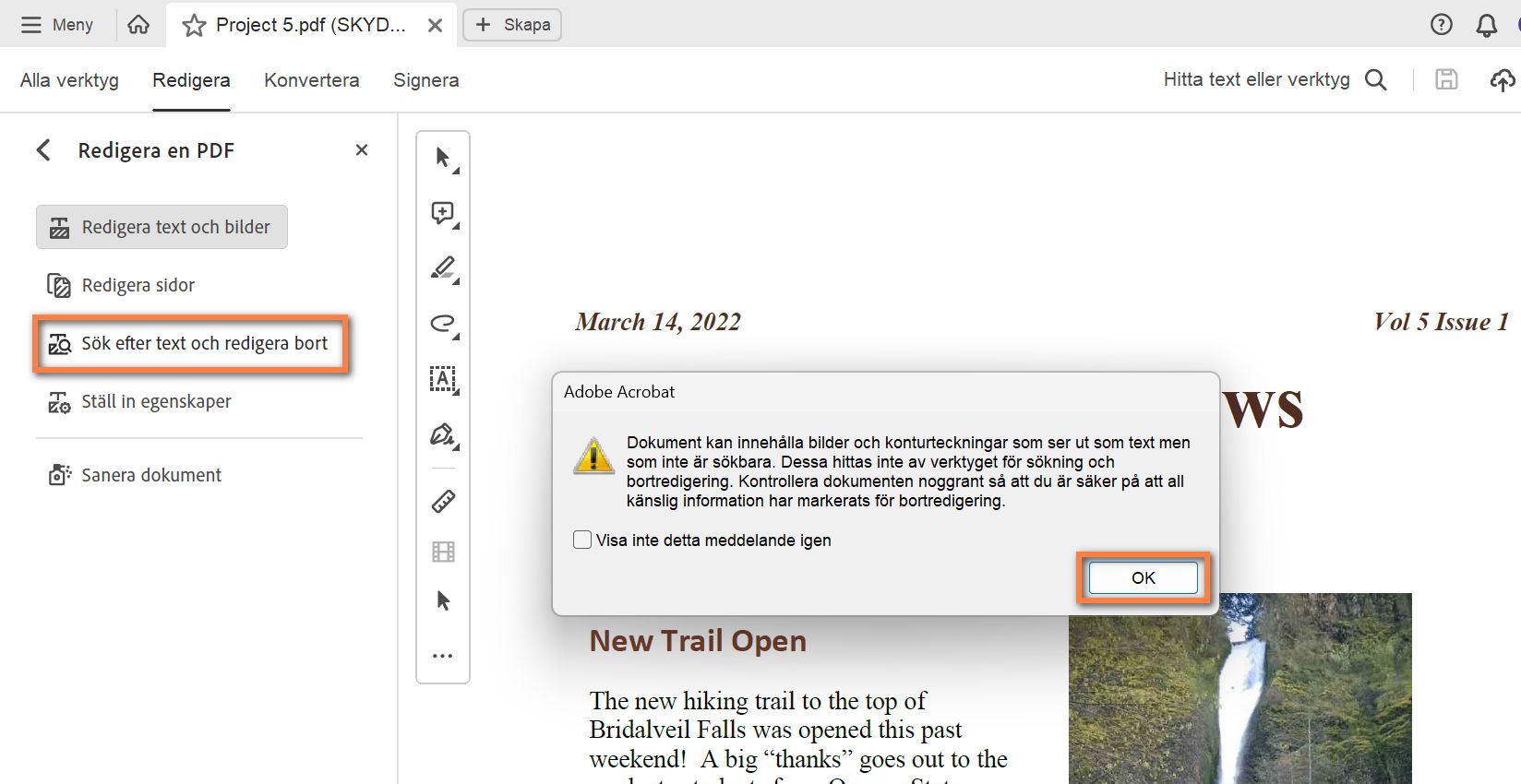 Sök efter text och redigera bort
