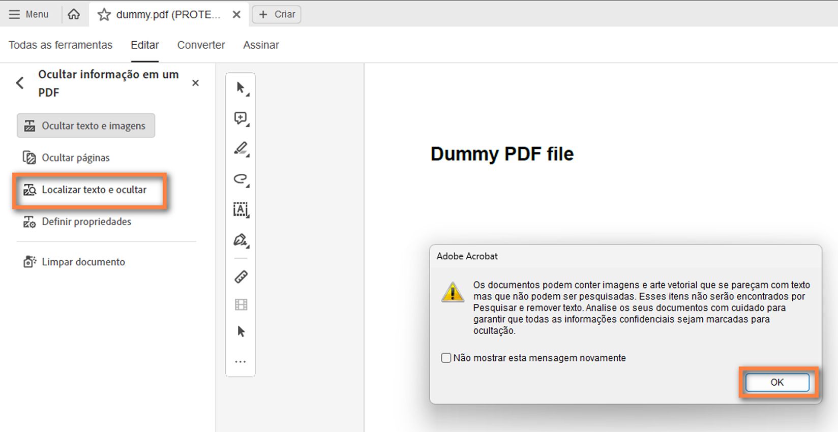 Localizar texto e ocultar