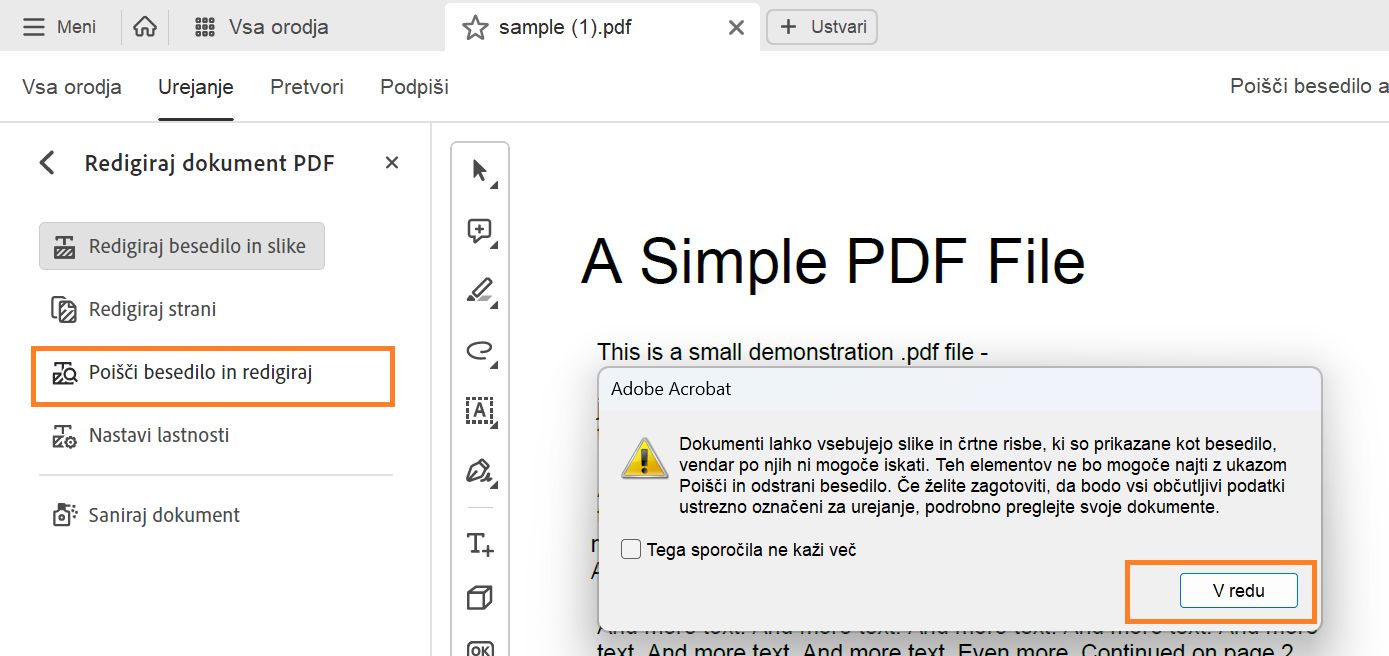 Poišči besedilo in redigiraj