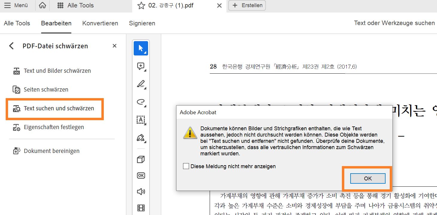 Text suchen und schwärzen