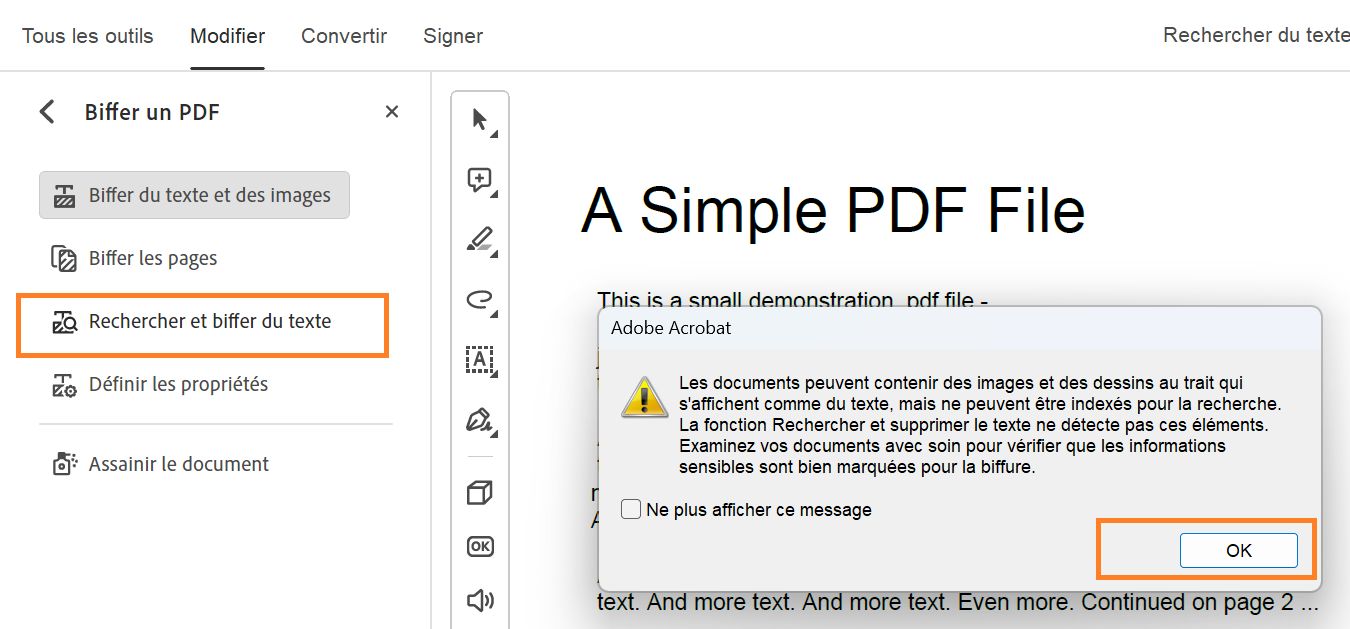 Rechercher et biffer du texte
