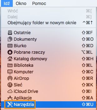 Wybierz pozycje Idź > Narzędzia