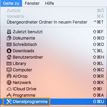 Wähle „Gehe zu“ > „Dienstprogramme“.