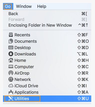 Изберете Go > Utilities (Отиди в > Помощни програми)