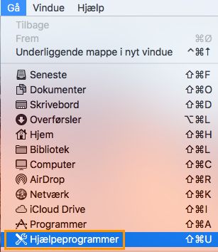 Vælg Gå > Hjælpeprogrammer