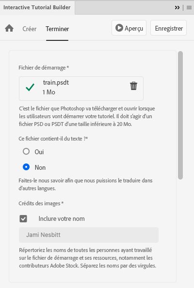 Onglet Terminer de TB