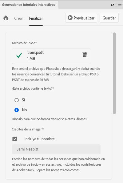 Pestaña Finalizar de TB