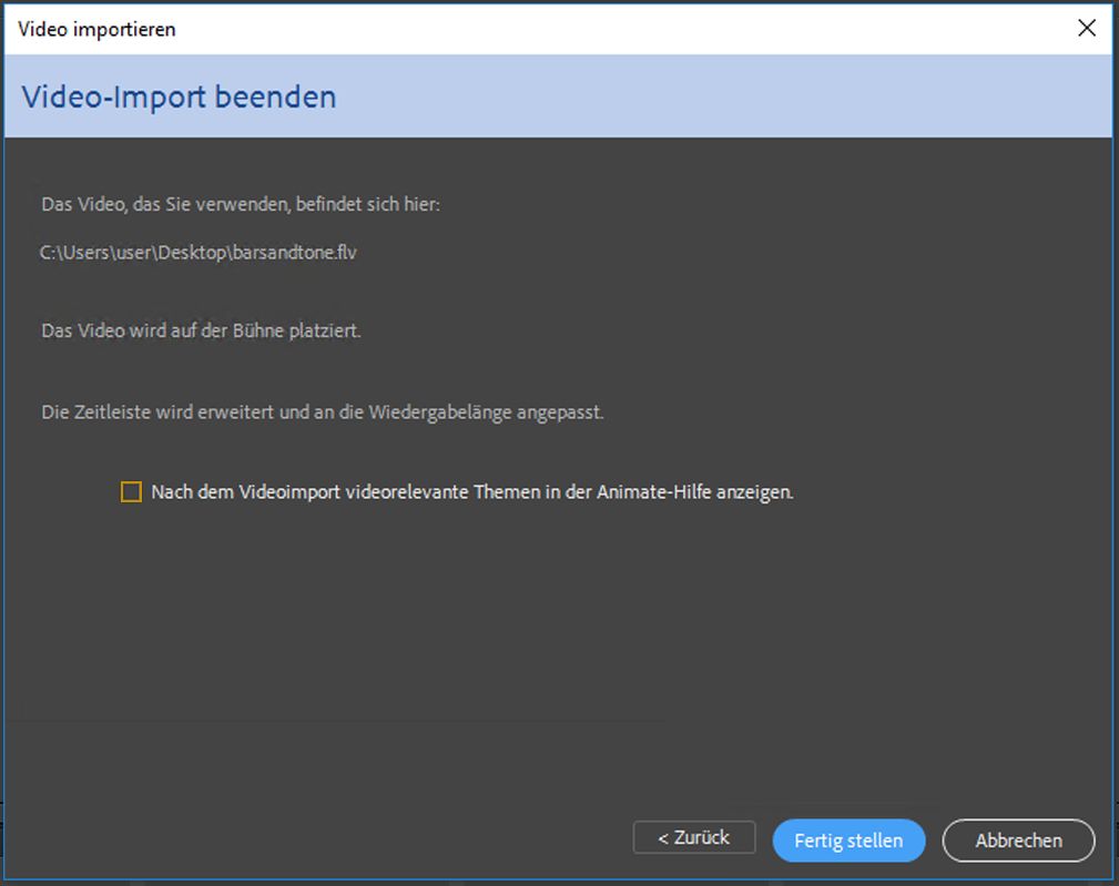 Dialogfeld „Video-Import beenden“