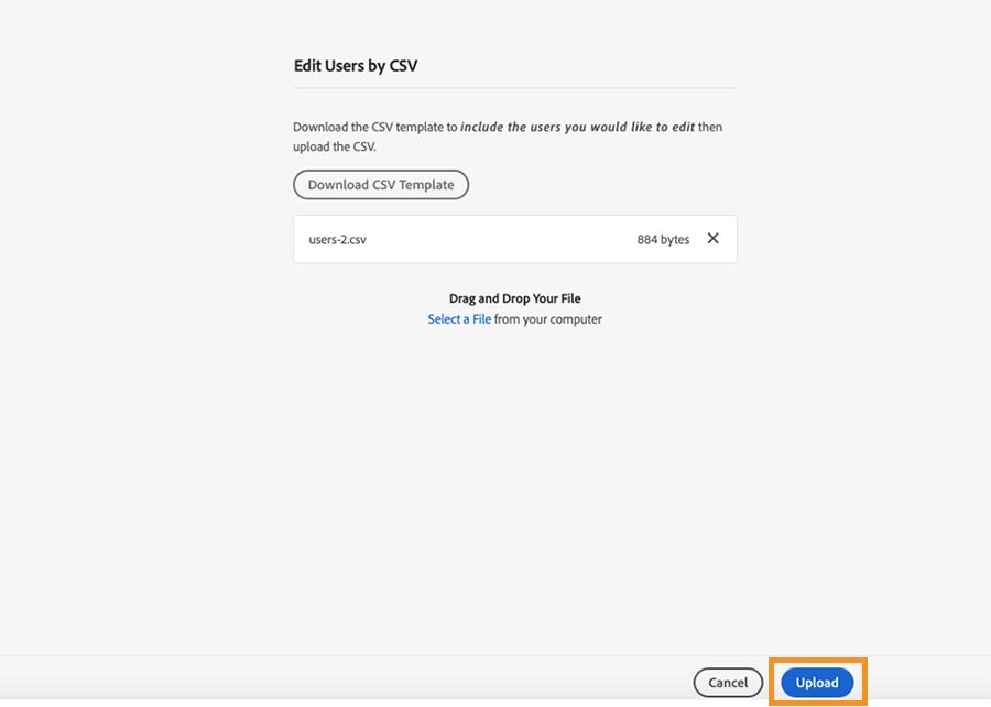 Az új CSV-fájl feltöltésének befejezése