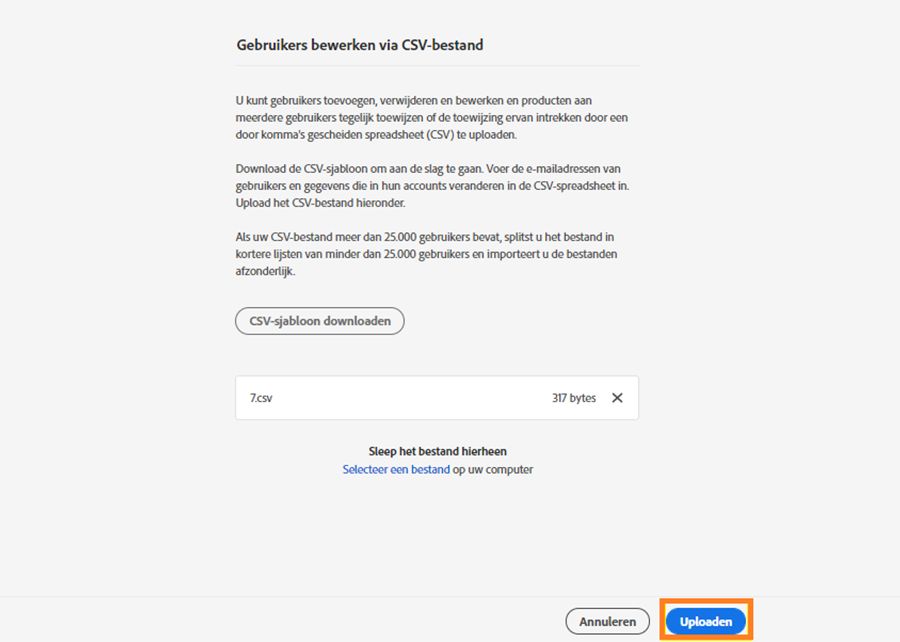 Het nieuwe CSV-bestand uploaden