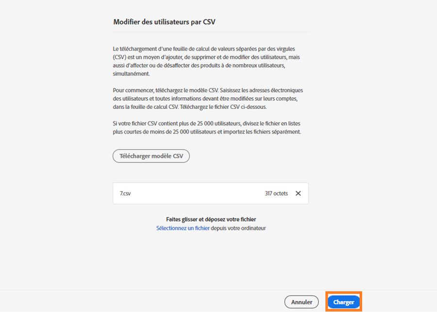 Terminer le chargement du nouveau fichier CSV