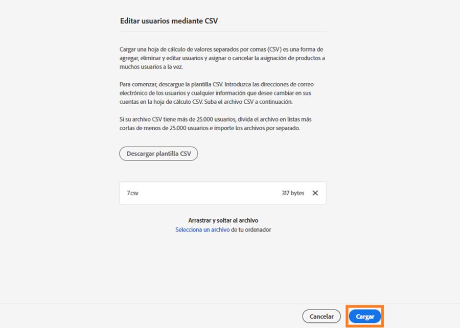 Confirmar la carga del nuevo archivo CSV