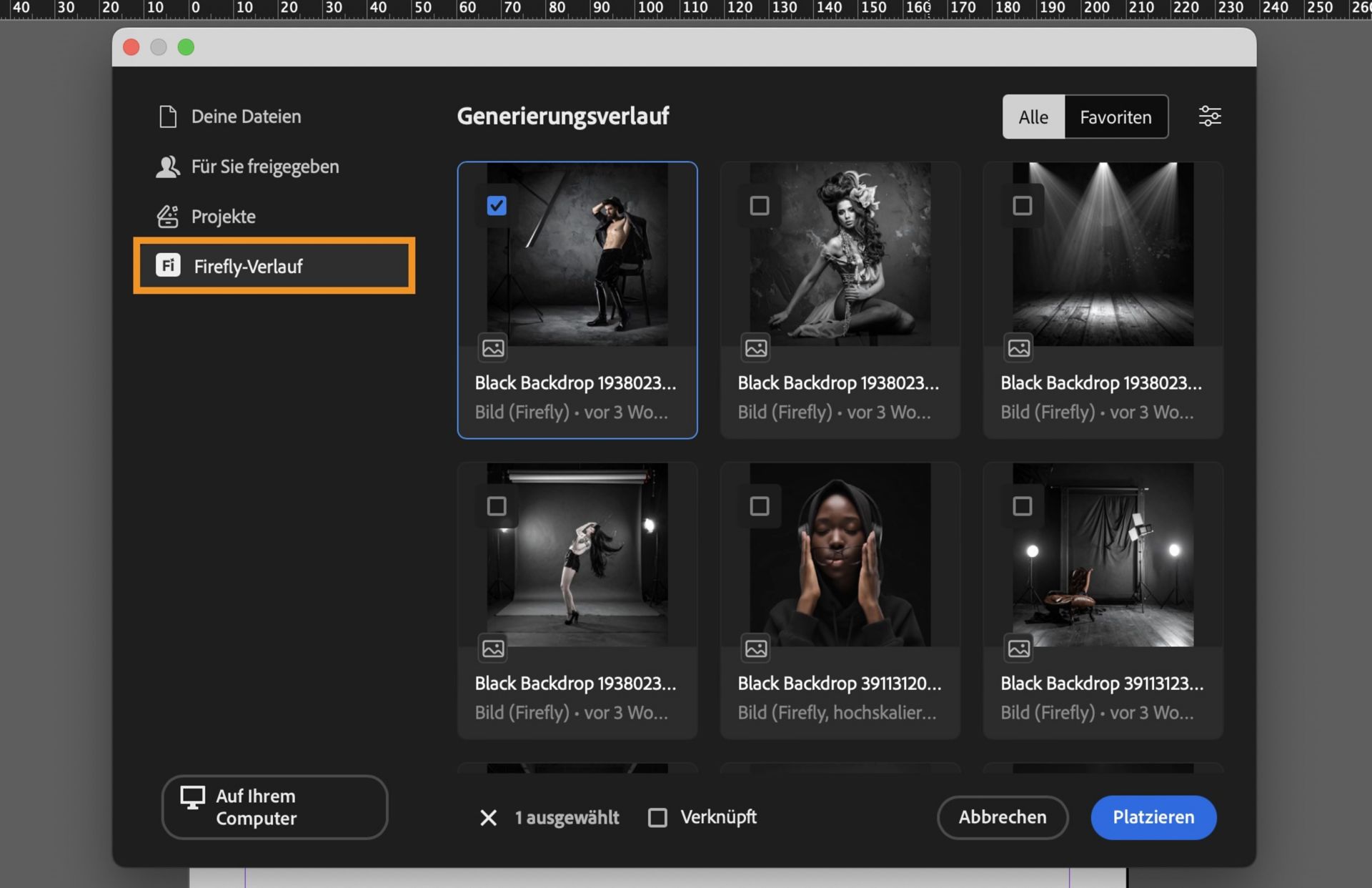 Wähle den Firefly-Verlauf aus, um den Generierungsverlauf zu öffnen 