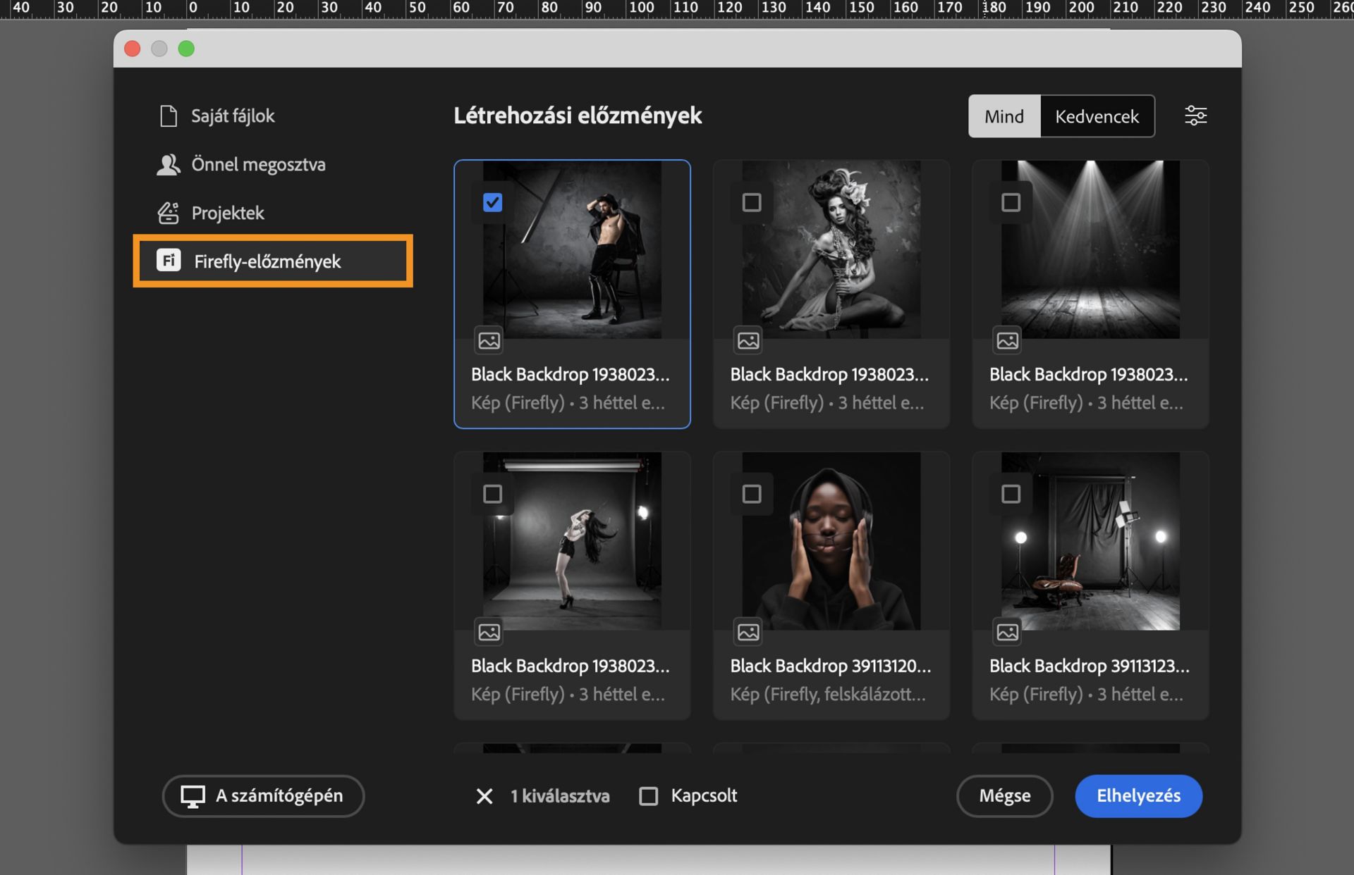 Válassza a Firefly előzmények lehetőséget a létrehozási előzmények megnyitásához 