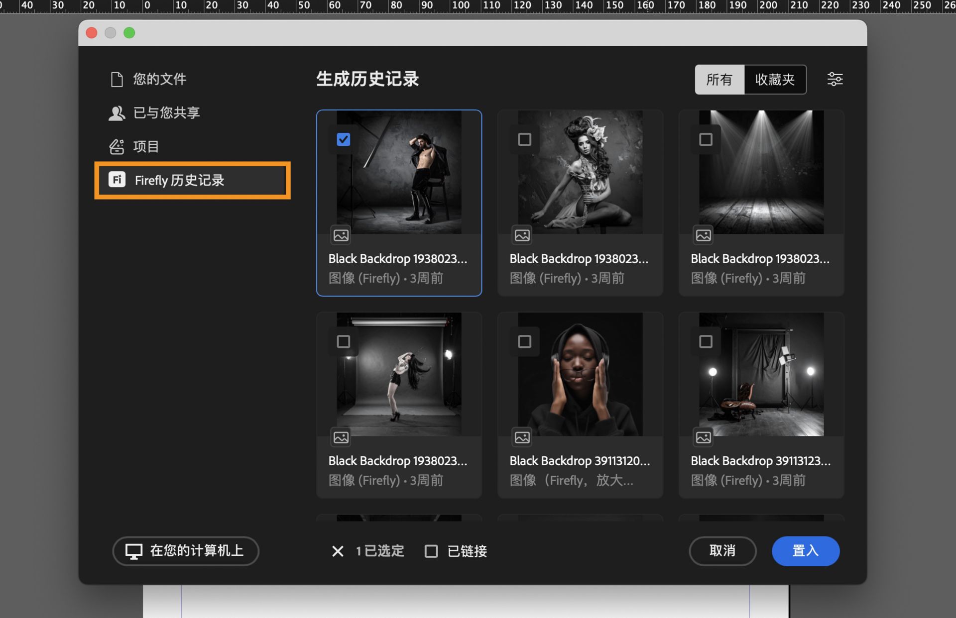 选择 Firefly 历史记录以打开生成历史记录 