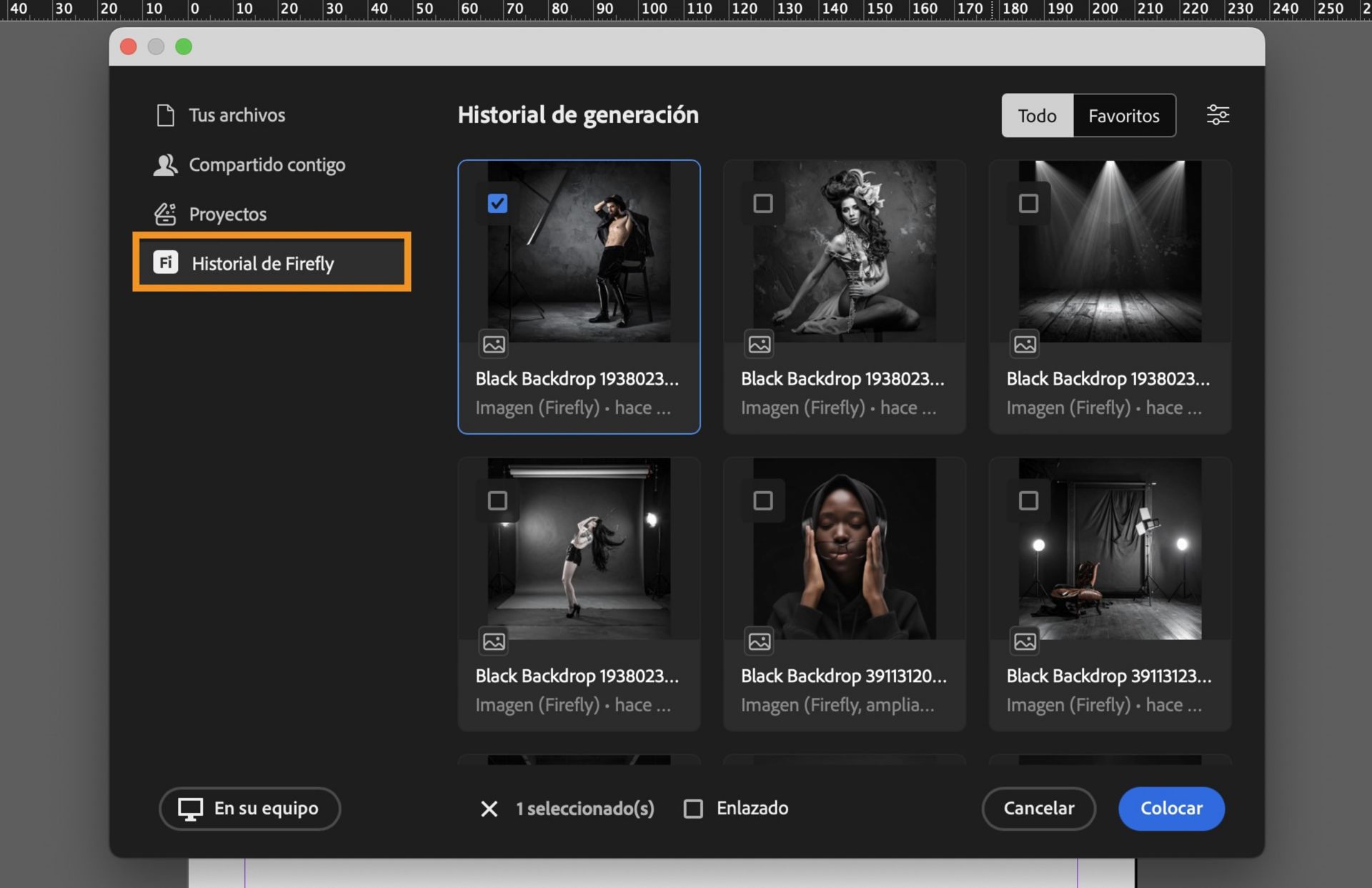 Selecciona el Historial de Firefly para abrir el historial de generación. 