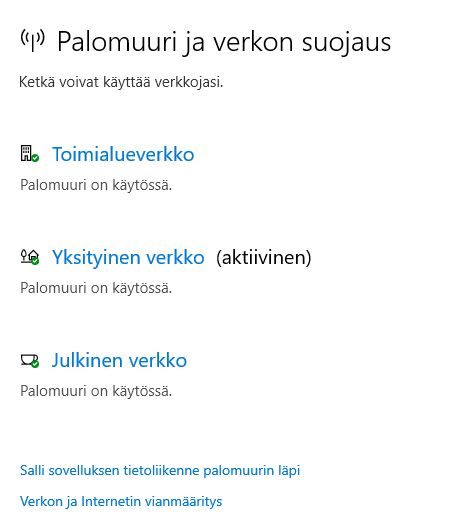 Tarkista palomuurin ja virustorjuntaohjelmiston asetukset