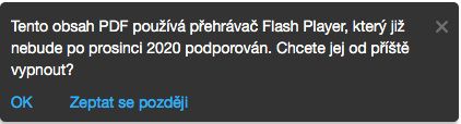 Varovná zpráva o zakázání obsahu ve formátu Flash
