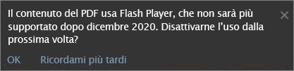 Messaggio di avvertenza per la disattivazione di Flash