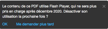 Message d’avertissement de désactivation de Flash