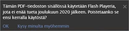Flash poistettu käytöstä -varoitusviesti