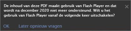 Waarschuwingsbericht om aan te geven dat Flash uitgeschakeld is