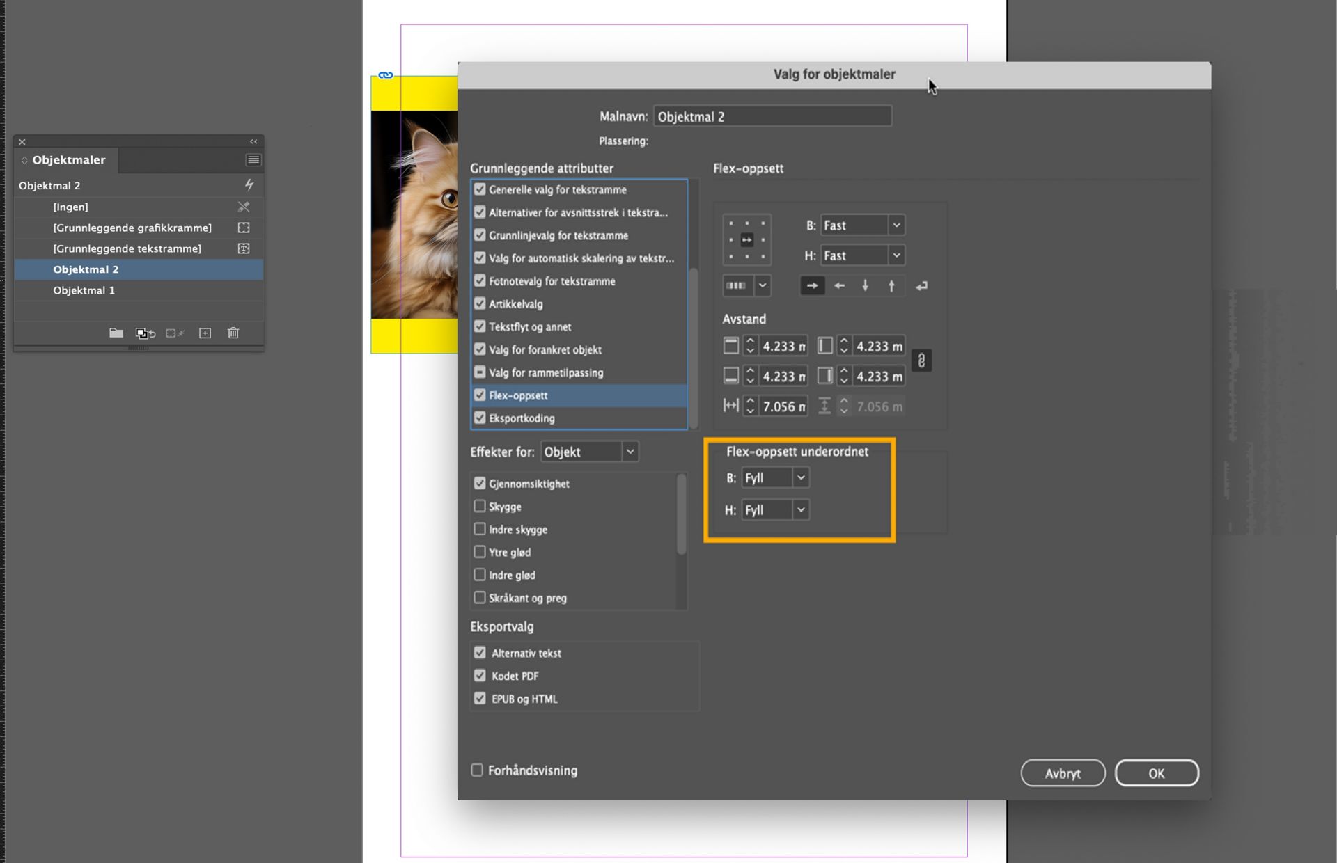 Alternativet for Flex Layout-underelementer er uthevet i dialogboksen for objektstilalternativer