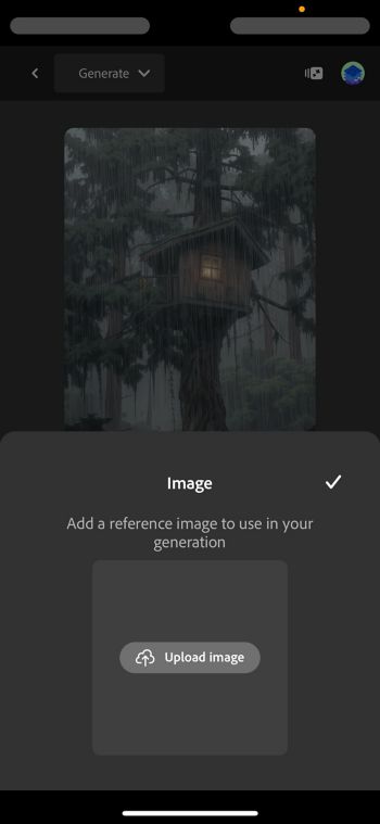 Firefly의 텍스트를 이미지로 기능은 Flux Kontext Pro 및 Max를 파트너 모델로 선택할 때 이미지 업로드 옵션을 표시합니다.